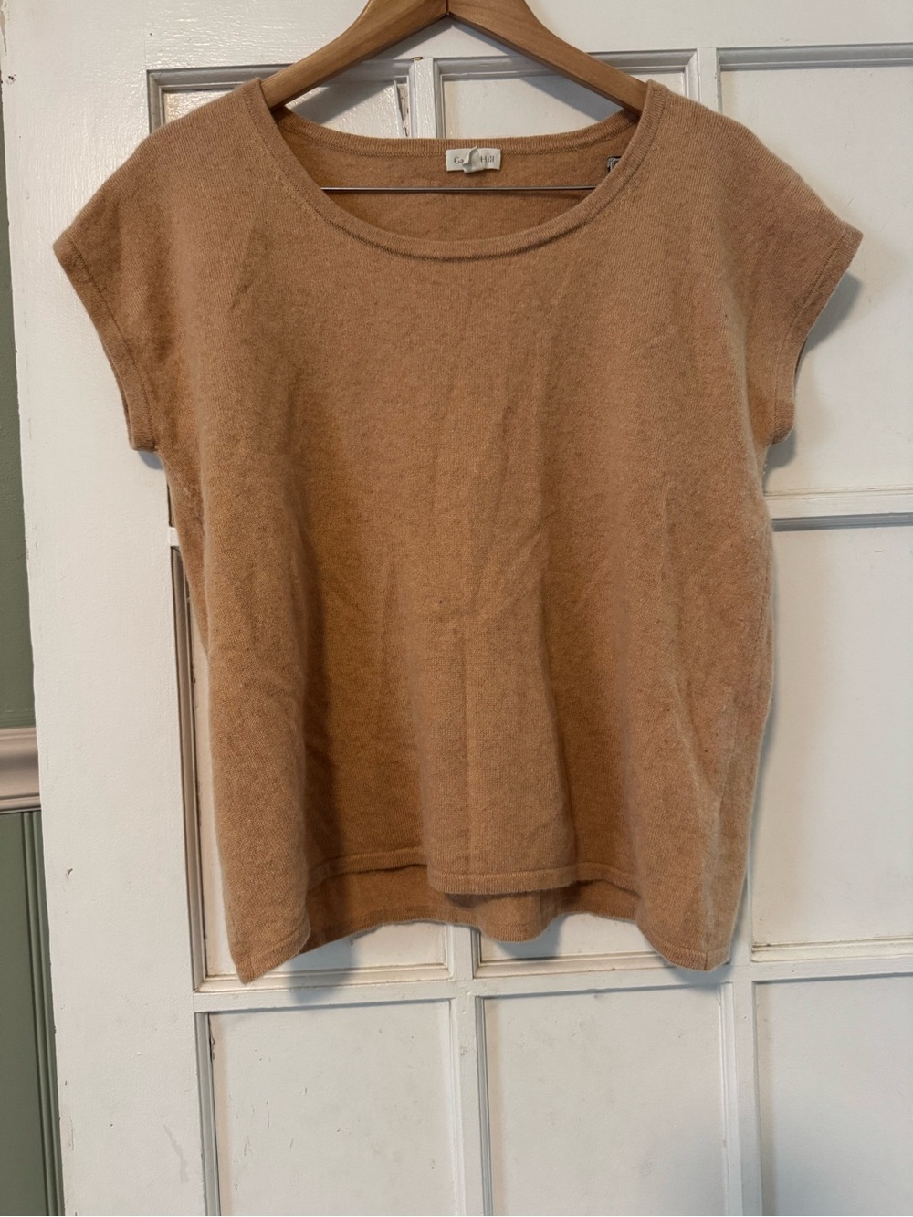 Garnet Hill Short-Sleeve Cashmere Sweater Top - Camel/Tan